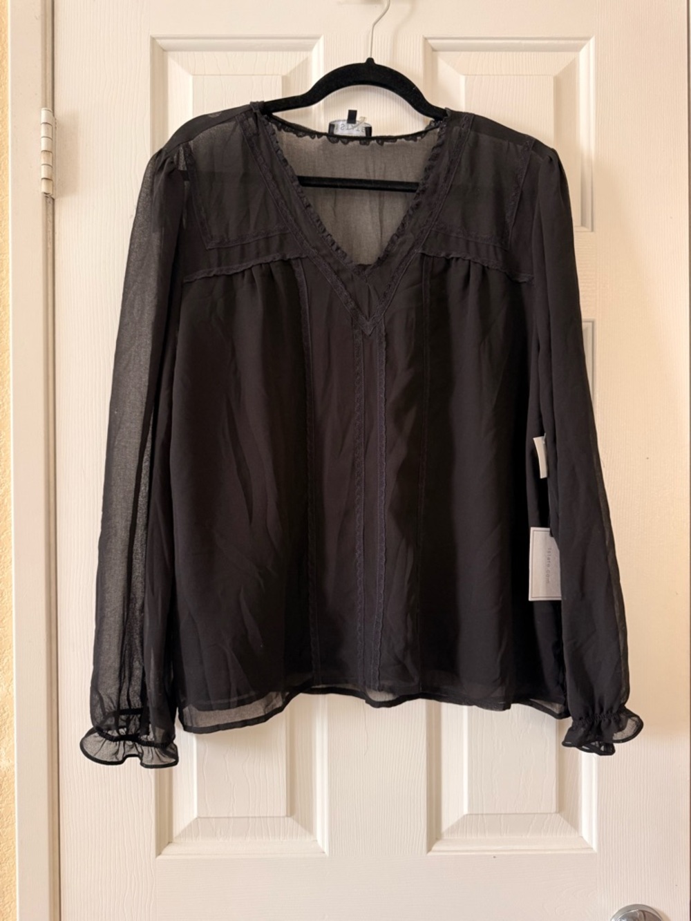 1. State Black Lace-Trim sheer Top  - Black XL NWT